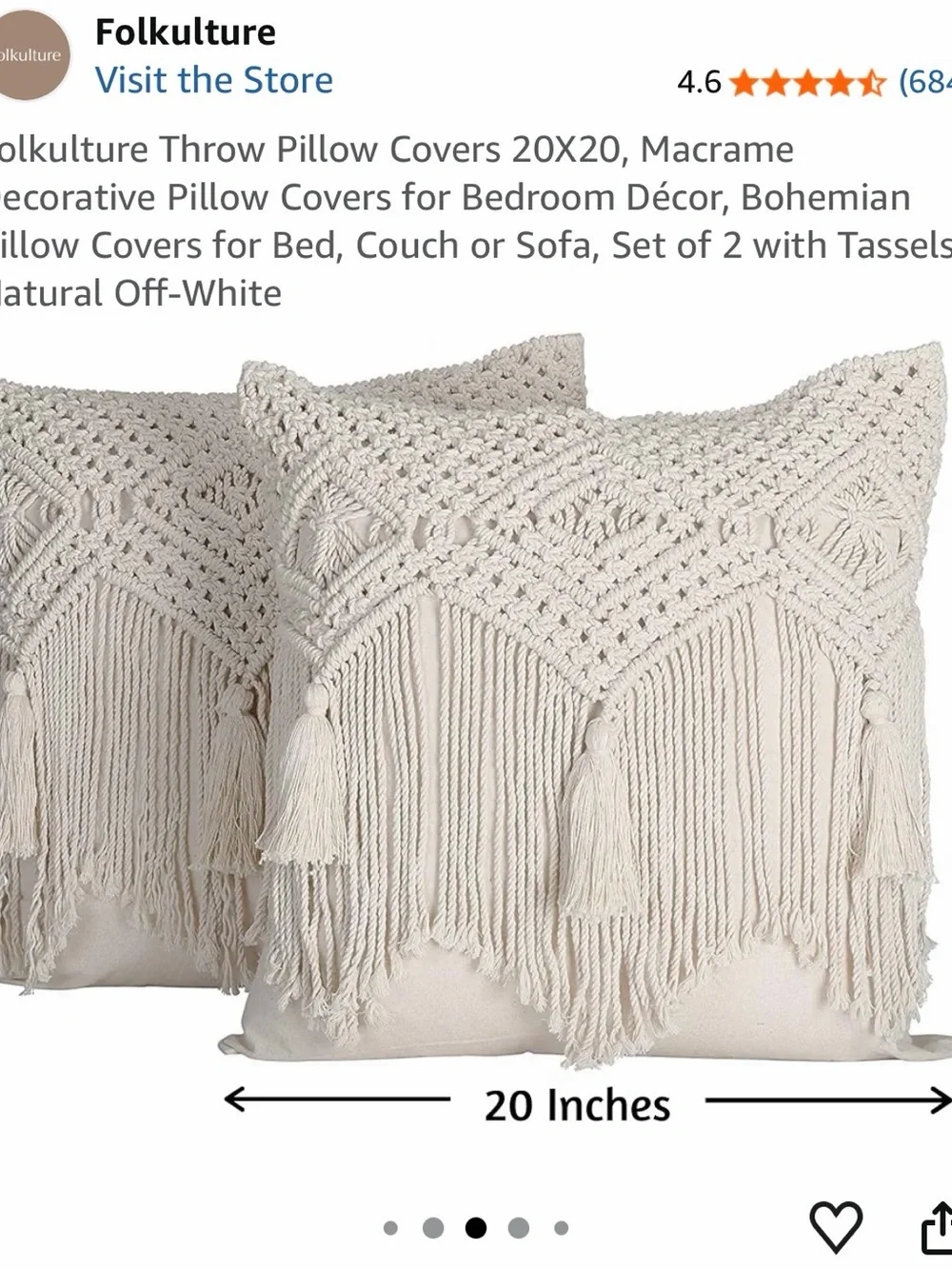 Off-White Macrame Throw Pillow Covers with Tassels - Set of 2